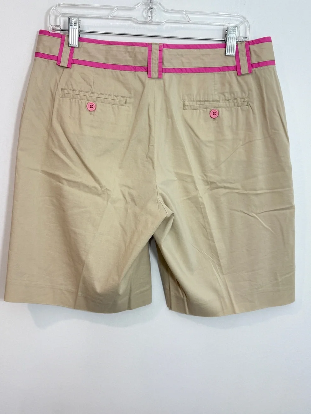 Lilly Pulitzer Palm Beach Fit Beige Chino Shorts with Pink Trim - Picture 2 of 5